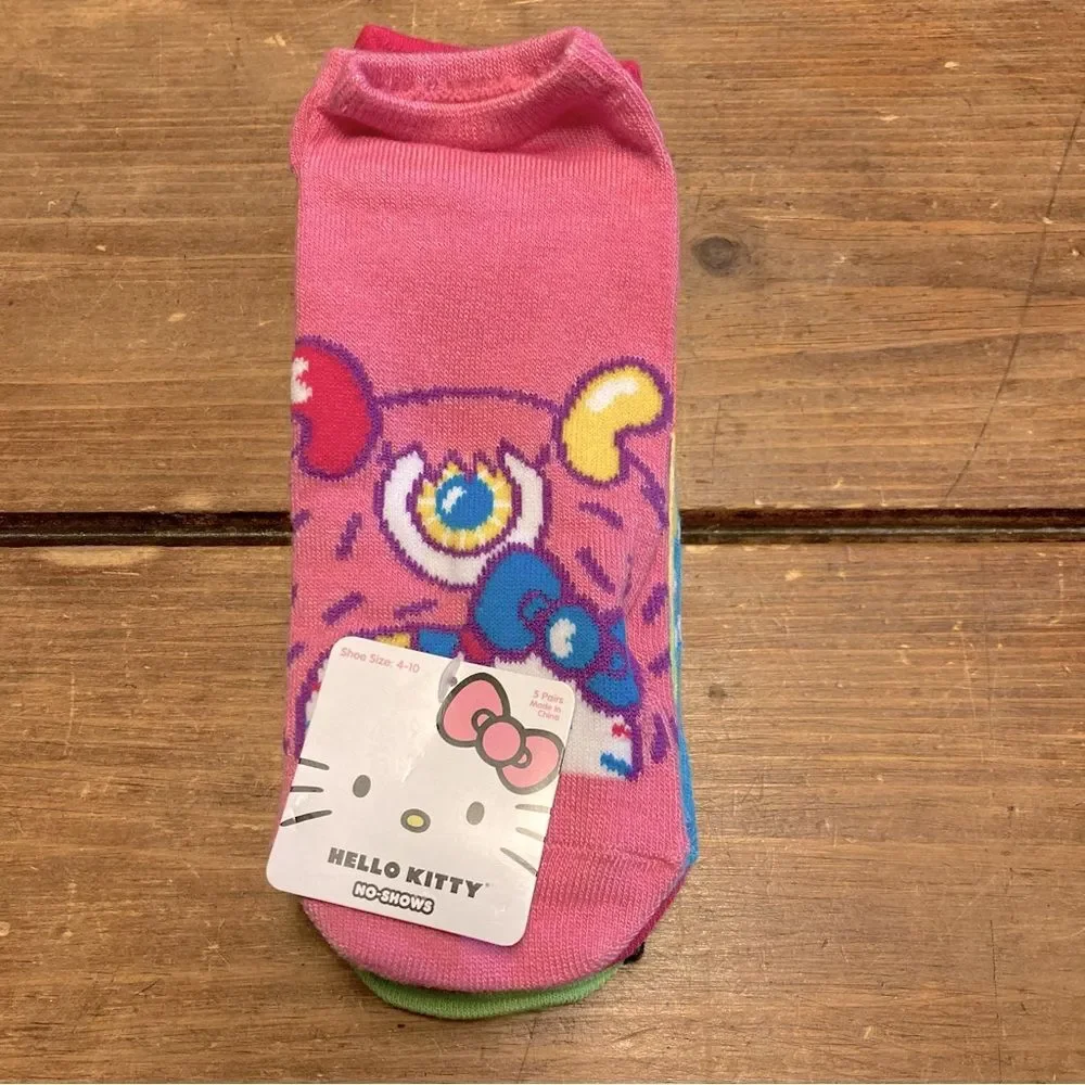 Hello Kitty 5 Pairs No Shows Socks Kawaii Candy Monsters Pink Green NWT